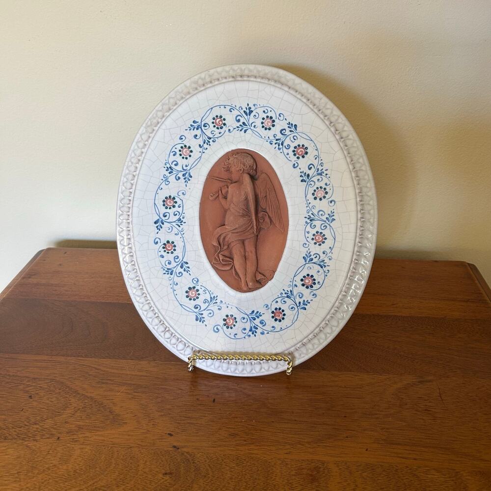 Vintage Val Demone Hand Painted Italian Redware with Cherub Relief